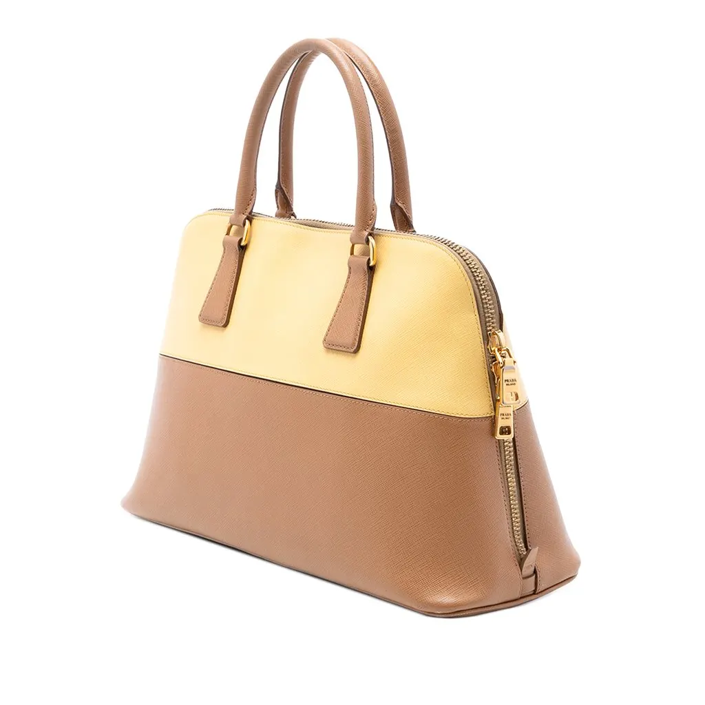 Prada Medium Bicolor Saffiano Lux Promenade Satchel Brown Leather Very good - Back View