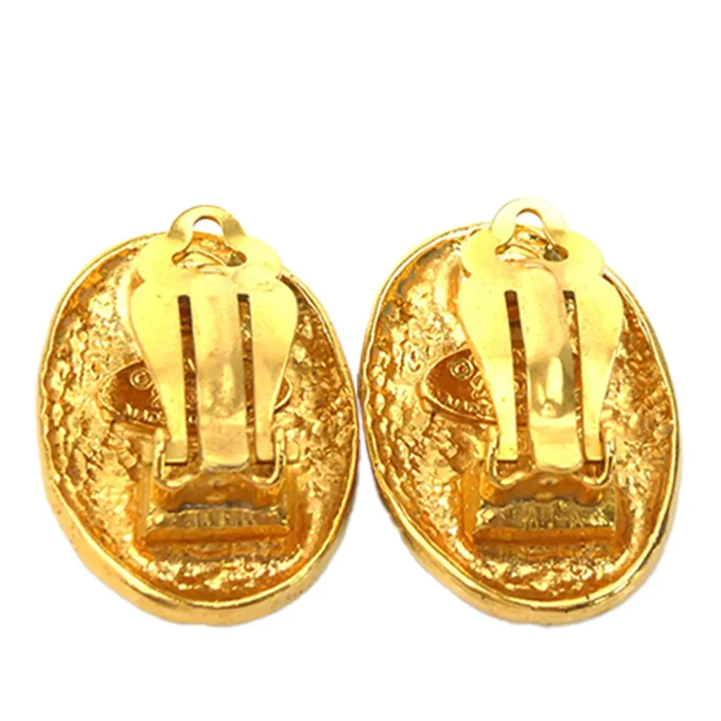 Chanel CC Gold Plated Crown Oval Clip On Earrings Gold Metal Very good - Inside View