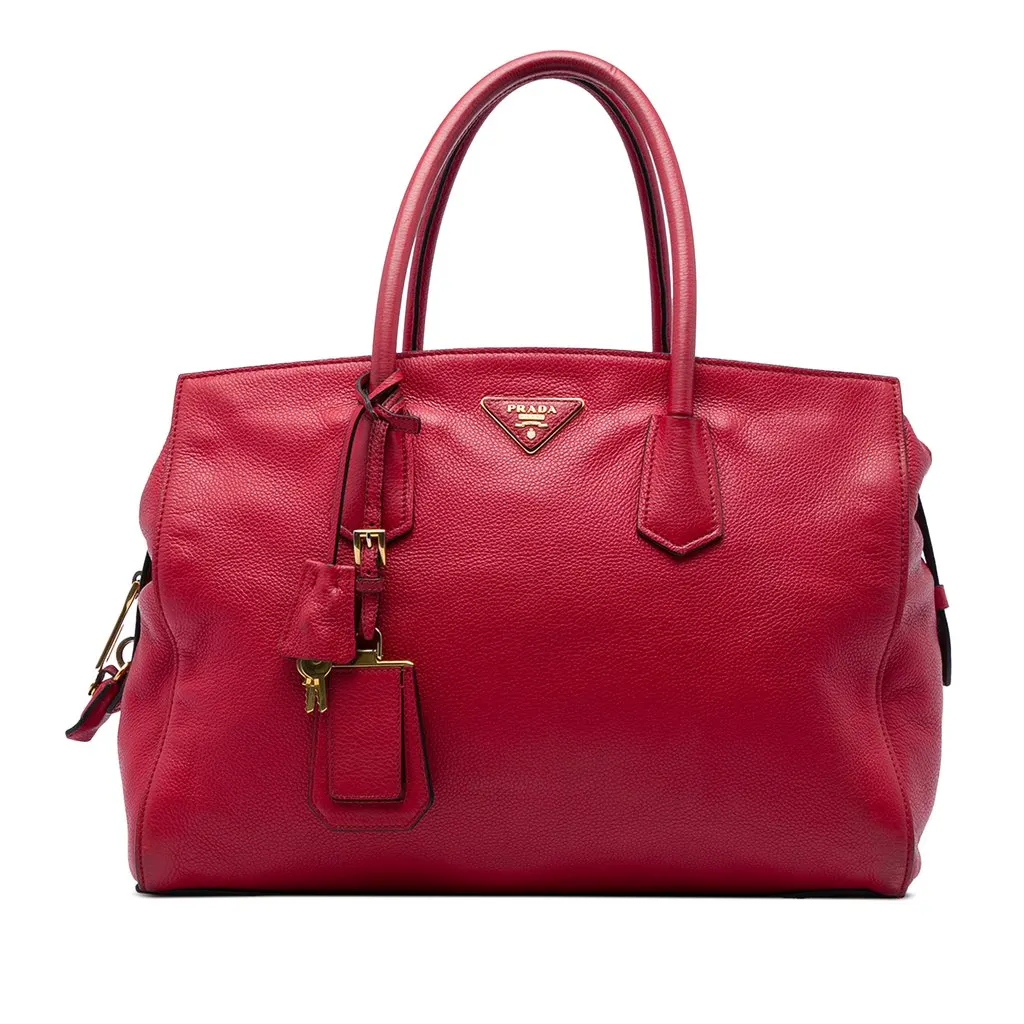 Prada Vitello Daino Zip Top Convertible Tote Red Leather Very good - Front View