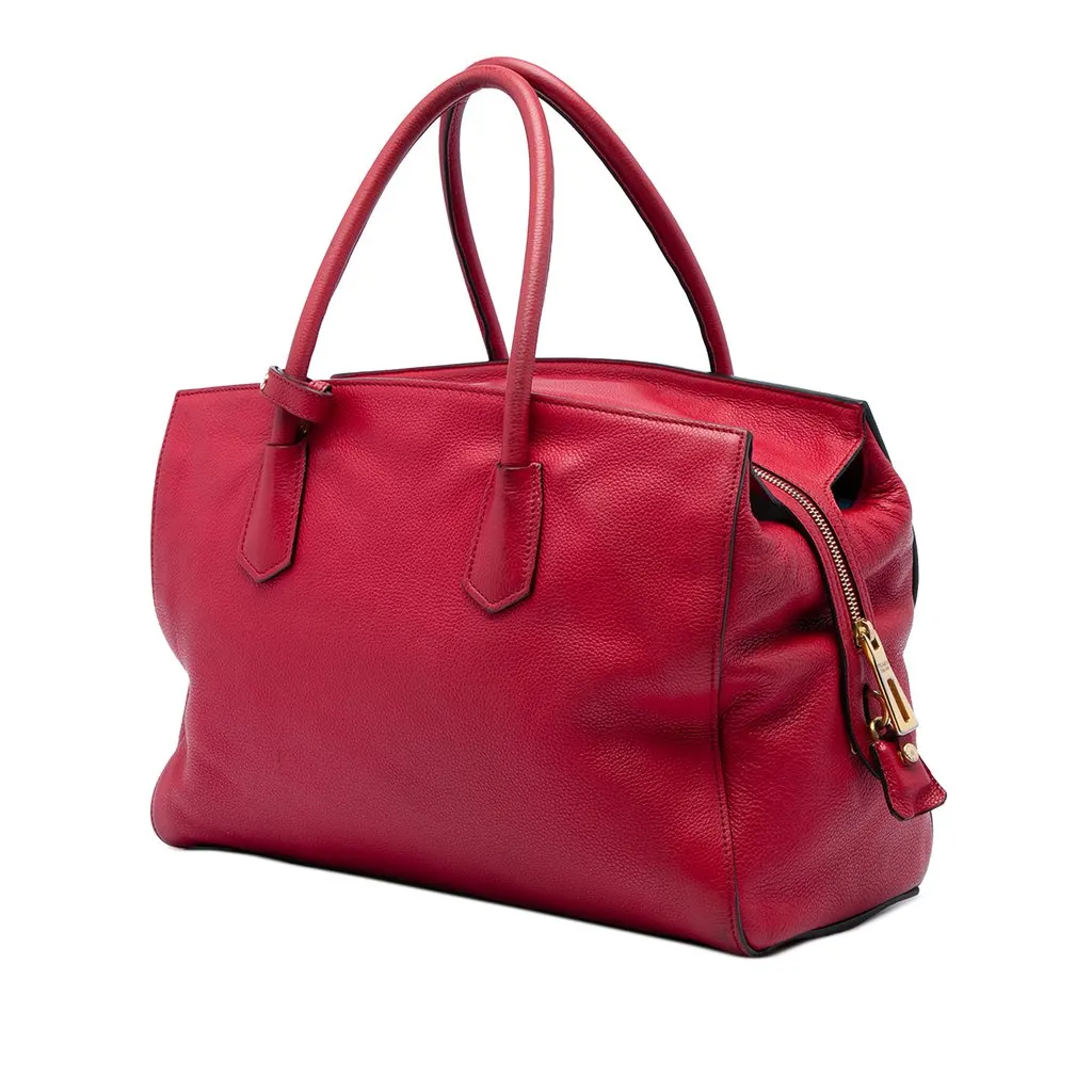 Prada Vitello Daino Zip Top Convertible Tote Red Leather Very good - Back View