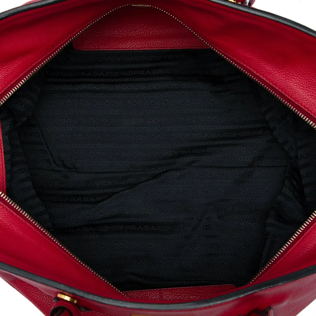 Prada Vitello Daino Zip Top Convertible Tote Red Leather Very good - Model View