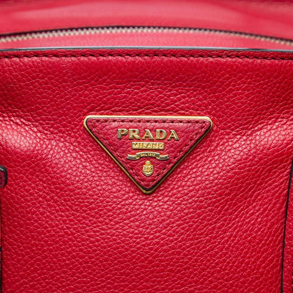 Prada Vitello Daino Zip Top Convertible Tote Red Leather Very good - Box View