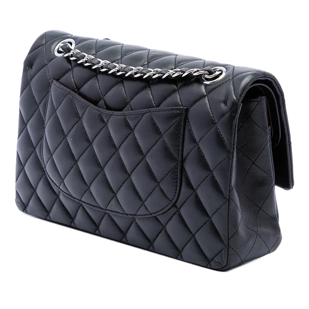 Chanel Medium Classic Lambskin Double Flap Black Leather Very good - Back View