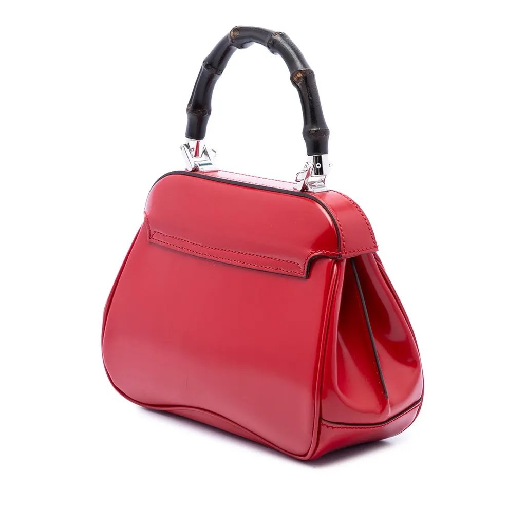 Gucci Mini Polished Calfskin Bamboo Lady Lock Top Handle Bag Red Leather Very good - Back View