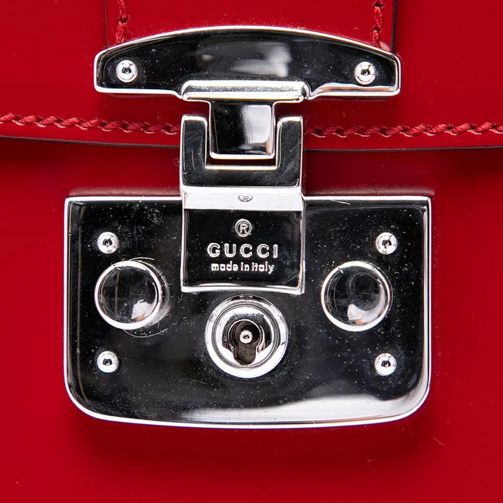 Gucci Mini Polished Calfskin Bamboo Lady Lock Top Handle Bag Red Leather Very good - Box View