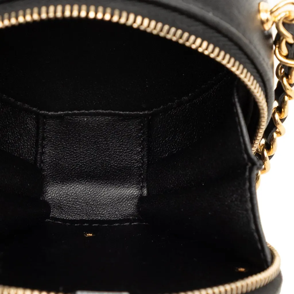 Chanel CC Lambskin and Metal Camellia Round Clutch with Chain Black Leather Very good - Model View