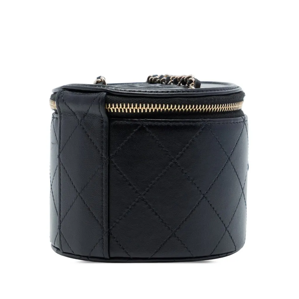 Chanel Mini CC Quilted Lambskin Round Chain Vanity Bag Black Leather Very good - Back View