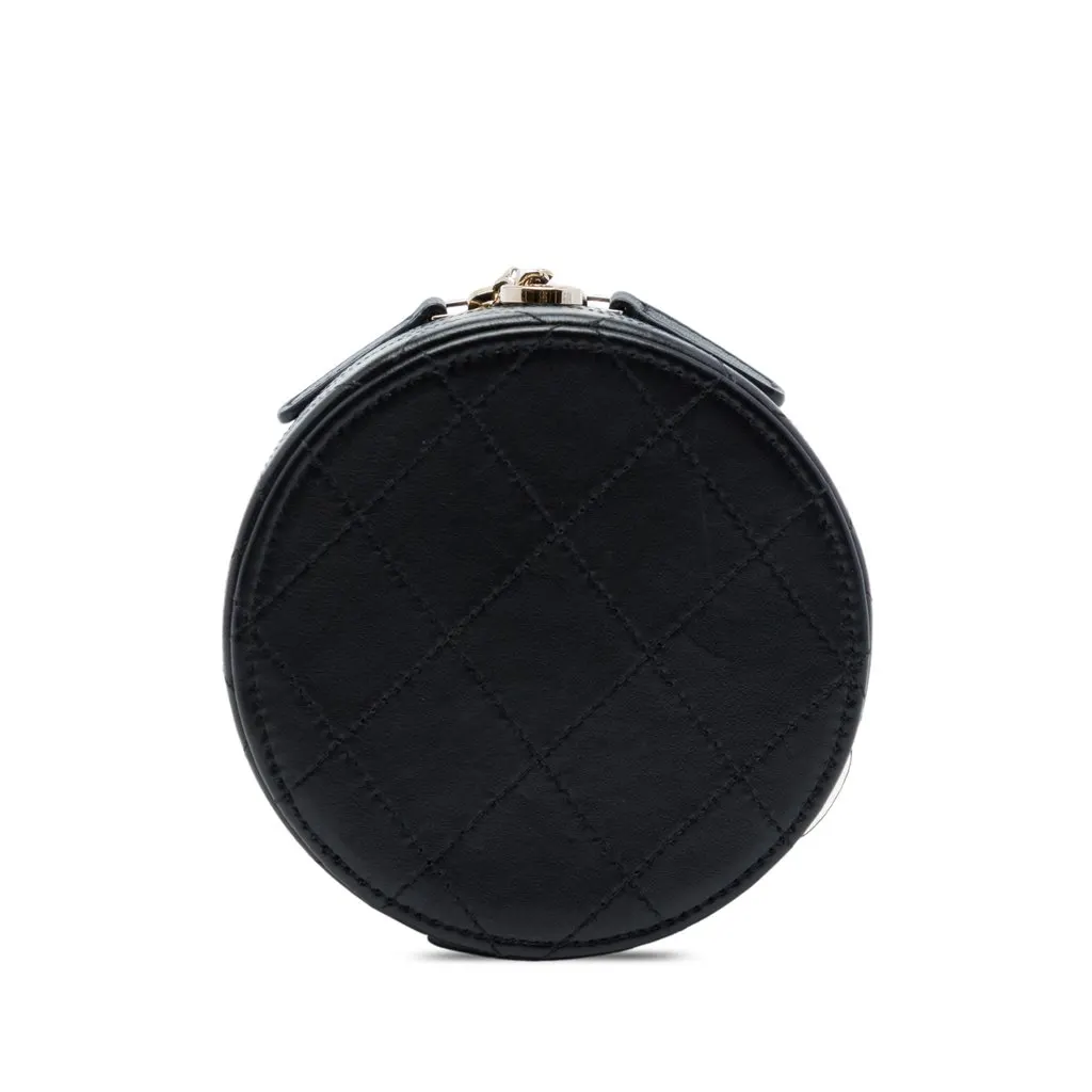 Chanel Mini CC Quilted Lambskin Round Chain Vanity Bag Black Leather Very good - Inside View