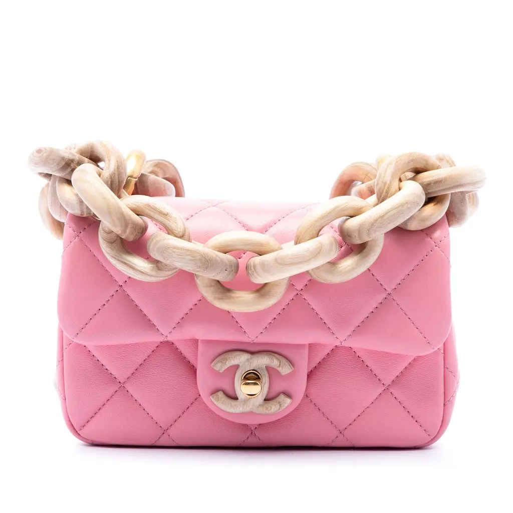 Chanel Mini Wenge Wood Chain Flap Pink Leather Very good - Front View