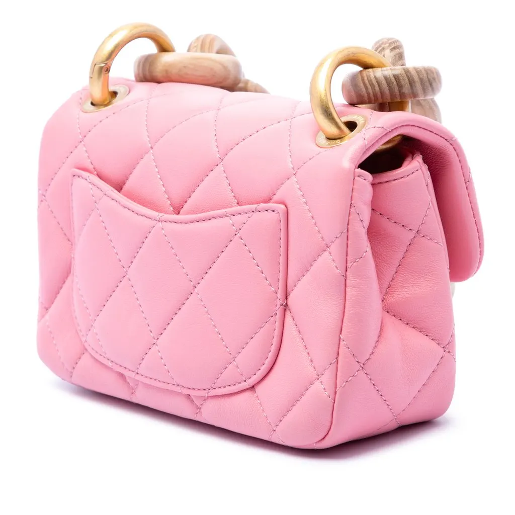 Chanel Mini Wenge Wood Chain Flap Pink Leather Very good - Back View