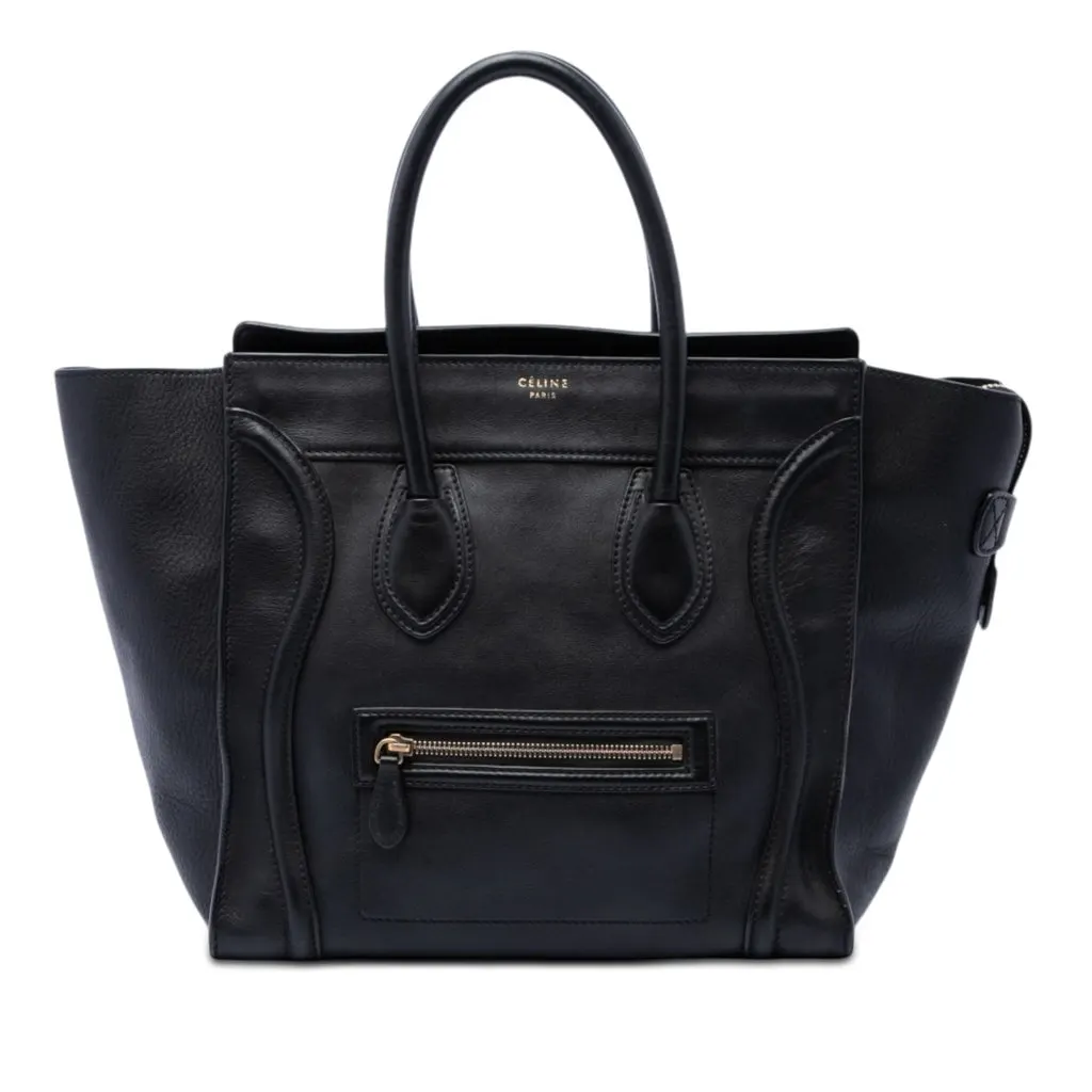 Celine Mini Leather Luggage Tote Black Leather Very good - Front View