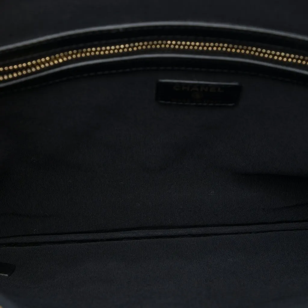 Chanel Large Quilted Lambskin O Case Clutch Black Leather Very good - Model View