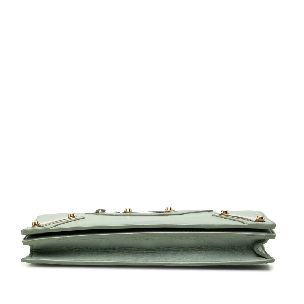 Balenciaga Calfskin Metal Plate City Wallet on Chain Green Leather Good - Inside View