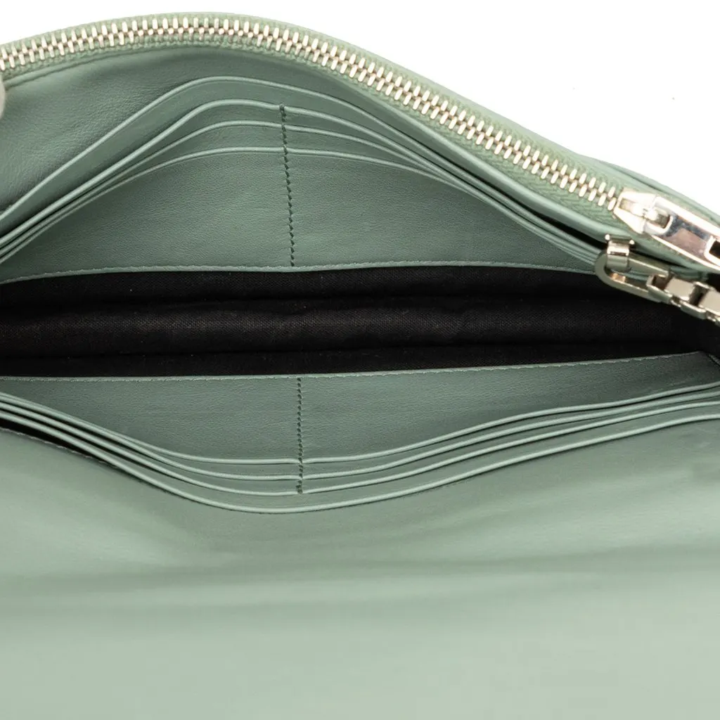 Balenciaga Calfskin Metal Plate City Wallet on Chain Green Leather Good - Model View