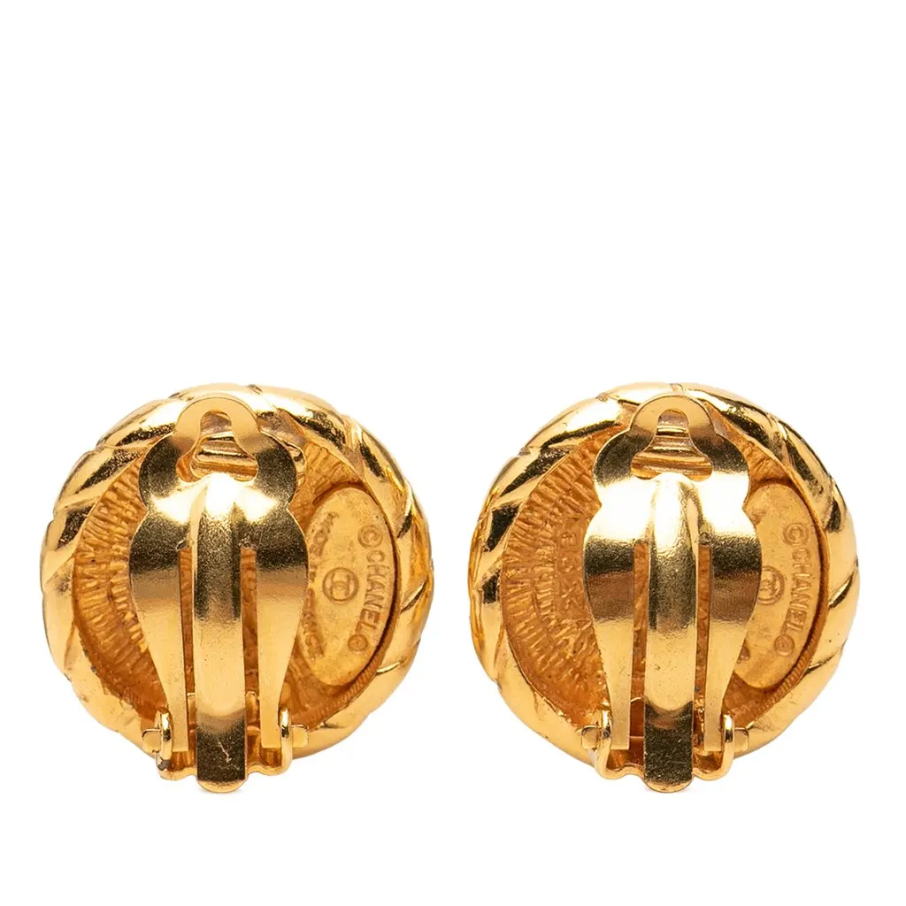 Chanel CC Gold Plated Button Clip On Earrings Gold Brass Very good - Back View