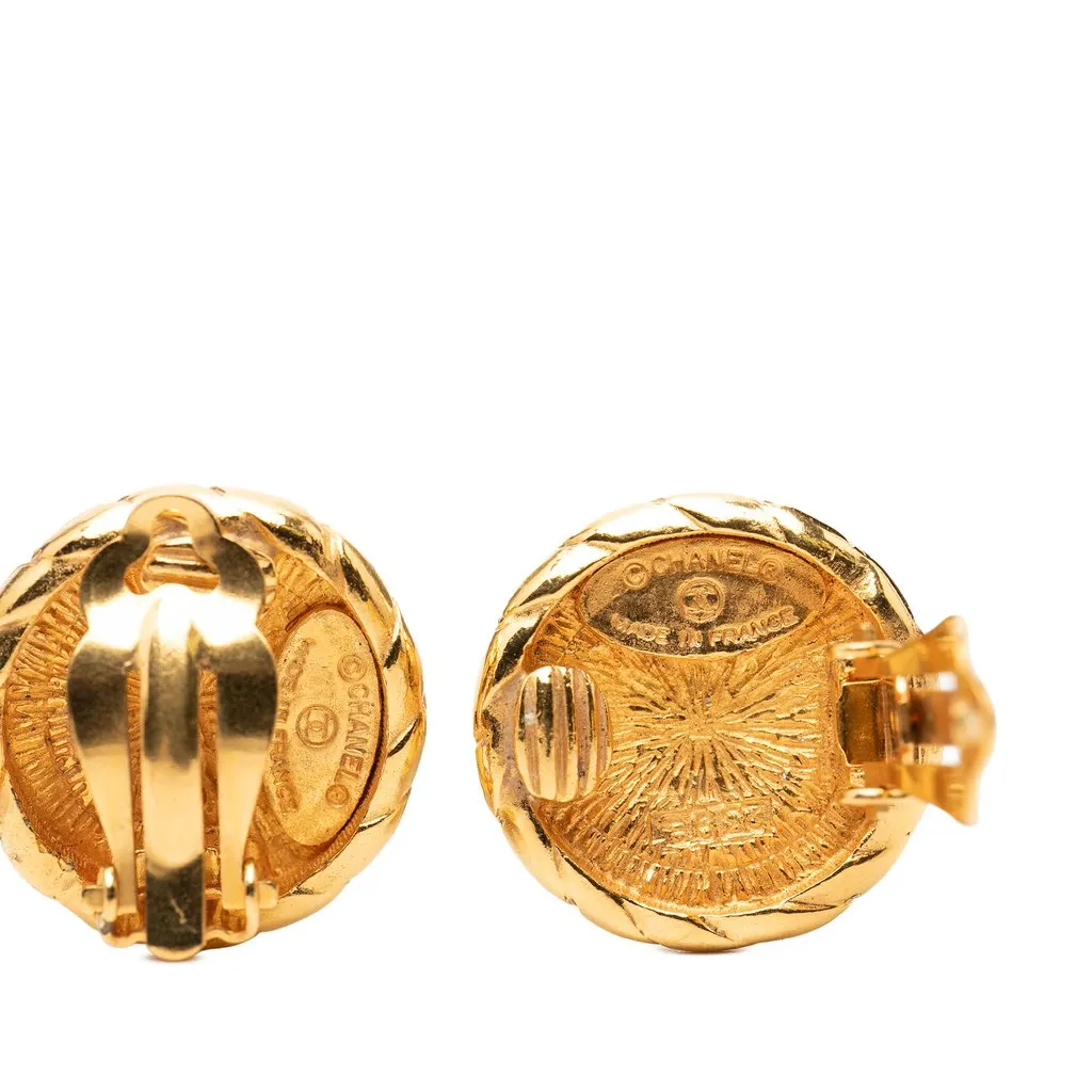 Chanel CC Gold Plated Button Clip On Earrings Gold Brass Very good - Inside View