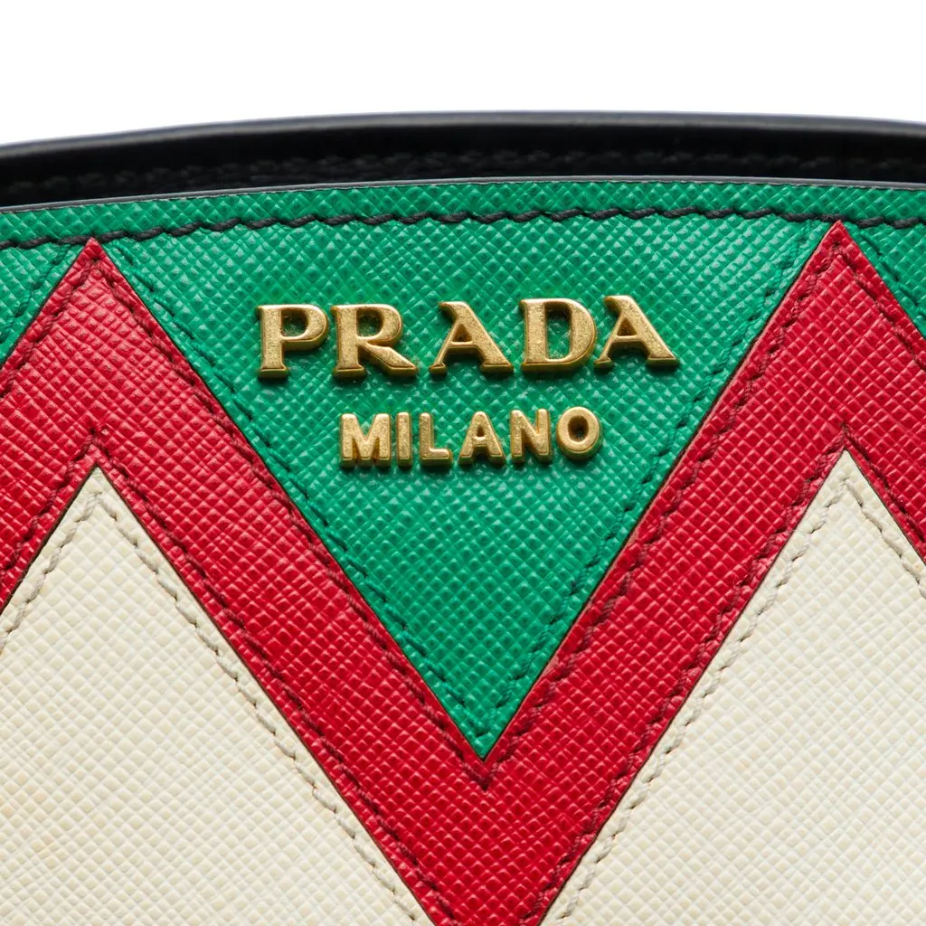 Prada Small Saffiano Trimmed City Calf Greca Esplanade Satchel Black Leather Good - Box View
