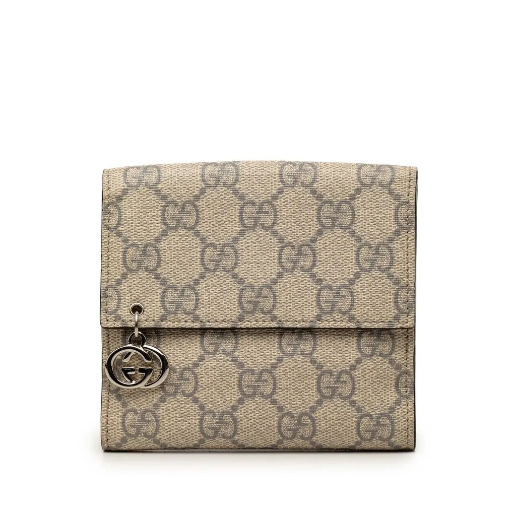 Gucci GG Supreme Interlocking G Pierce French Flap Wallet Beige Very good - Front View