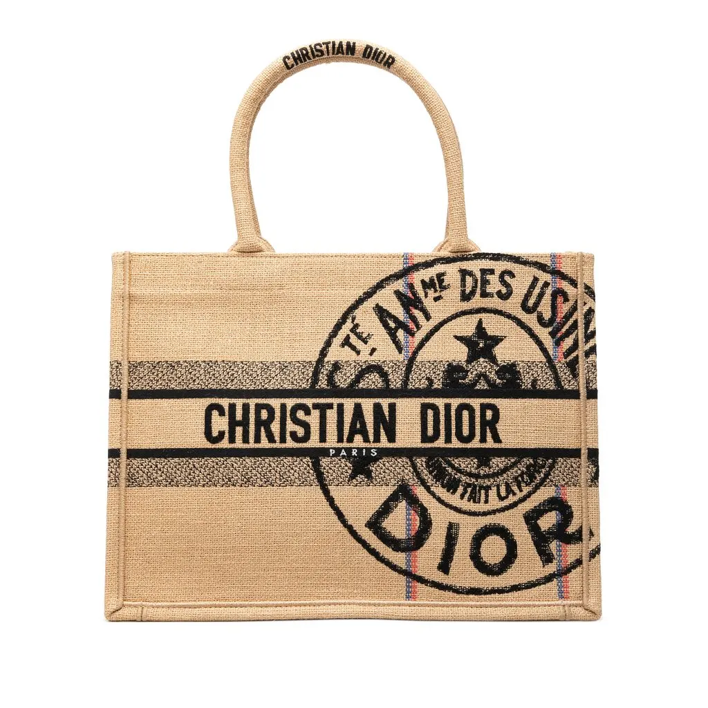 Dior Medium Jute Embroidered Book Tote Beige Very good - Front View