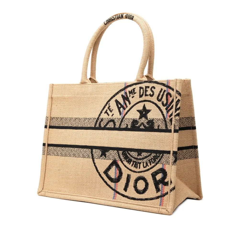 Dior Medium Jute Embroidered Book Tote Beige Very good - Back View