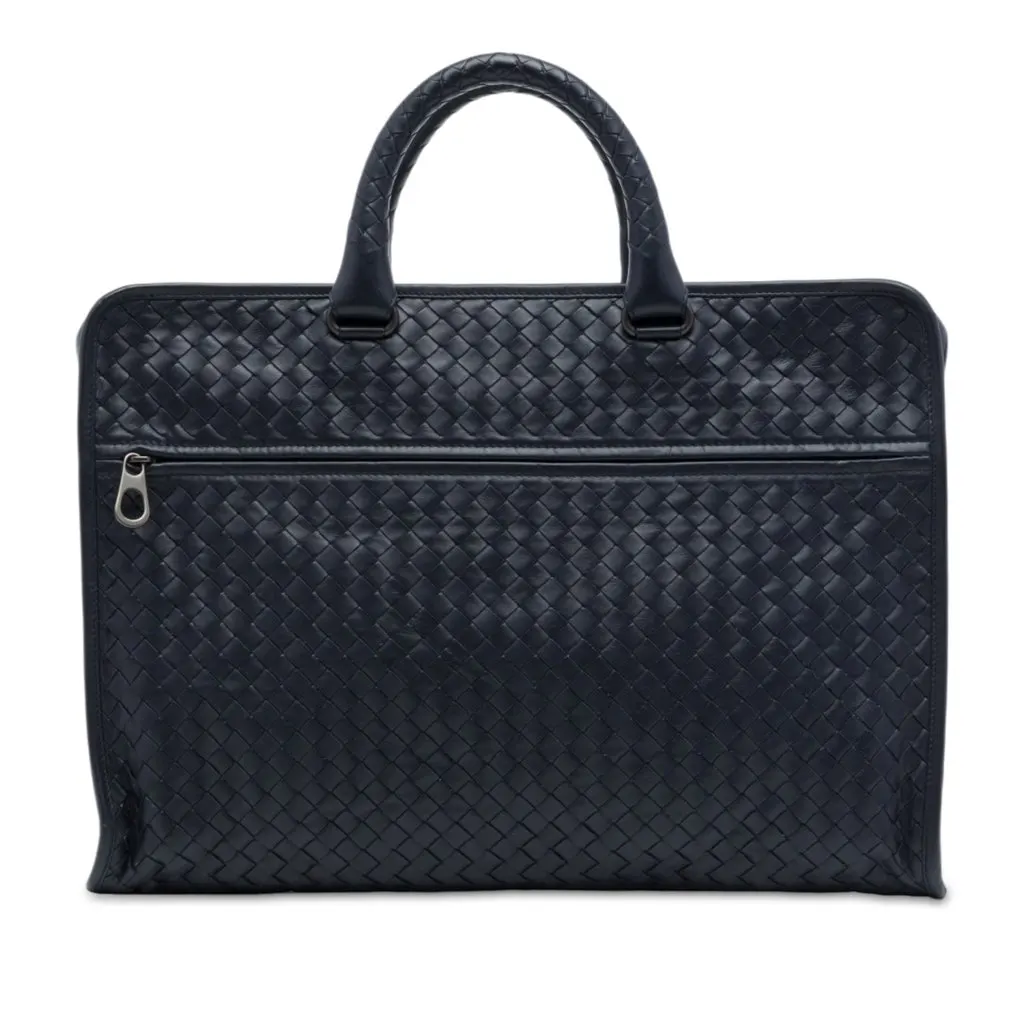 Bottega Veneta Nappa Intrecciato Business Bag Blue Leather Very good - Front View
