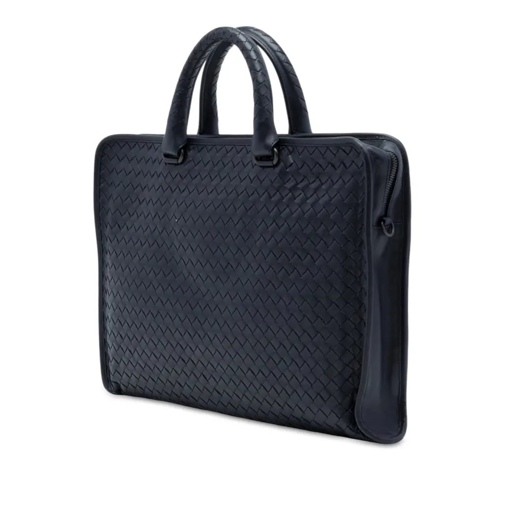 Bottega Veneta Nappa Intrecciato Business Bag Blue Leather Very good - Back View