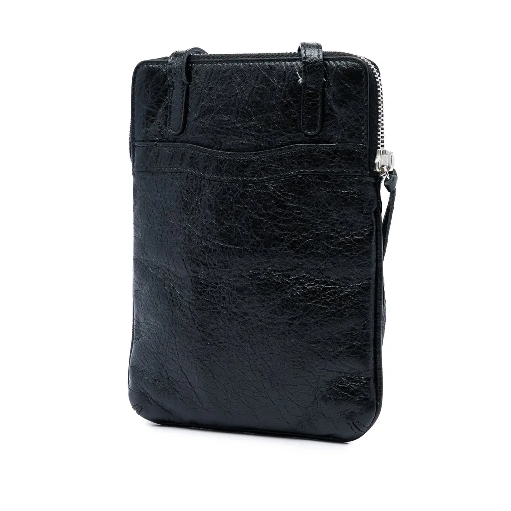 Balenciaga Lambskin Motocross Classic Phone Holder Bag Black Leather Good - Back View