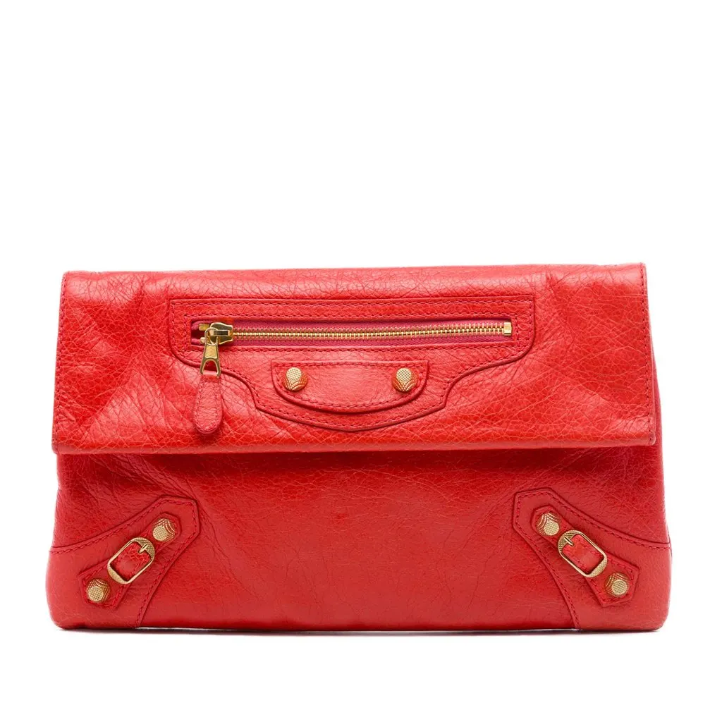 Balenciaga Lambskin Motocross Giant 12 Envelope Clutch Red Leather Very good - Front View