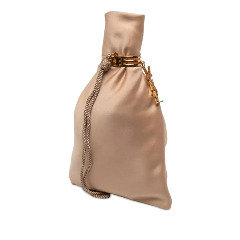 Saint Laurent Satin Monogram Evening Pouch Brown Satin Good - Back View