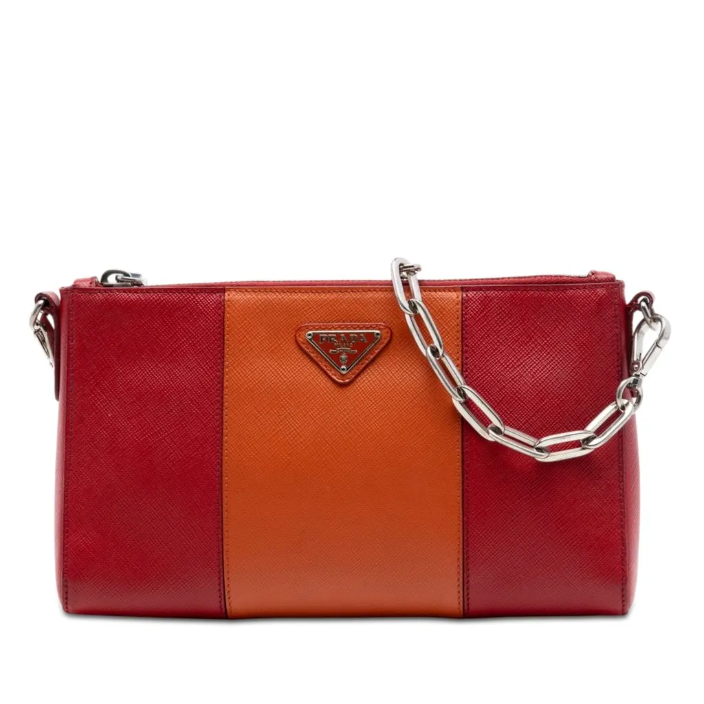 Prada Bicolor Saffiano Lux Crossbody Red Leather Very good - Front View