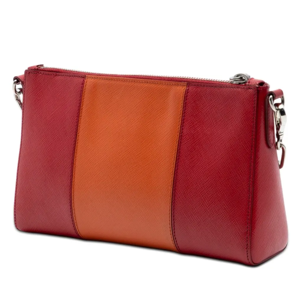 Prada Bicolor Saffiano Lux Crossbody Red Leather Very good - Back View