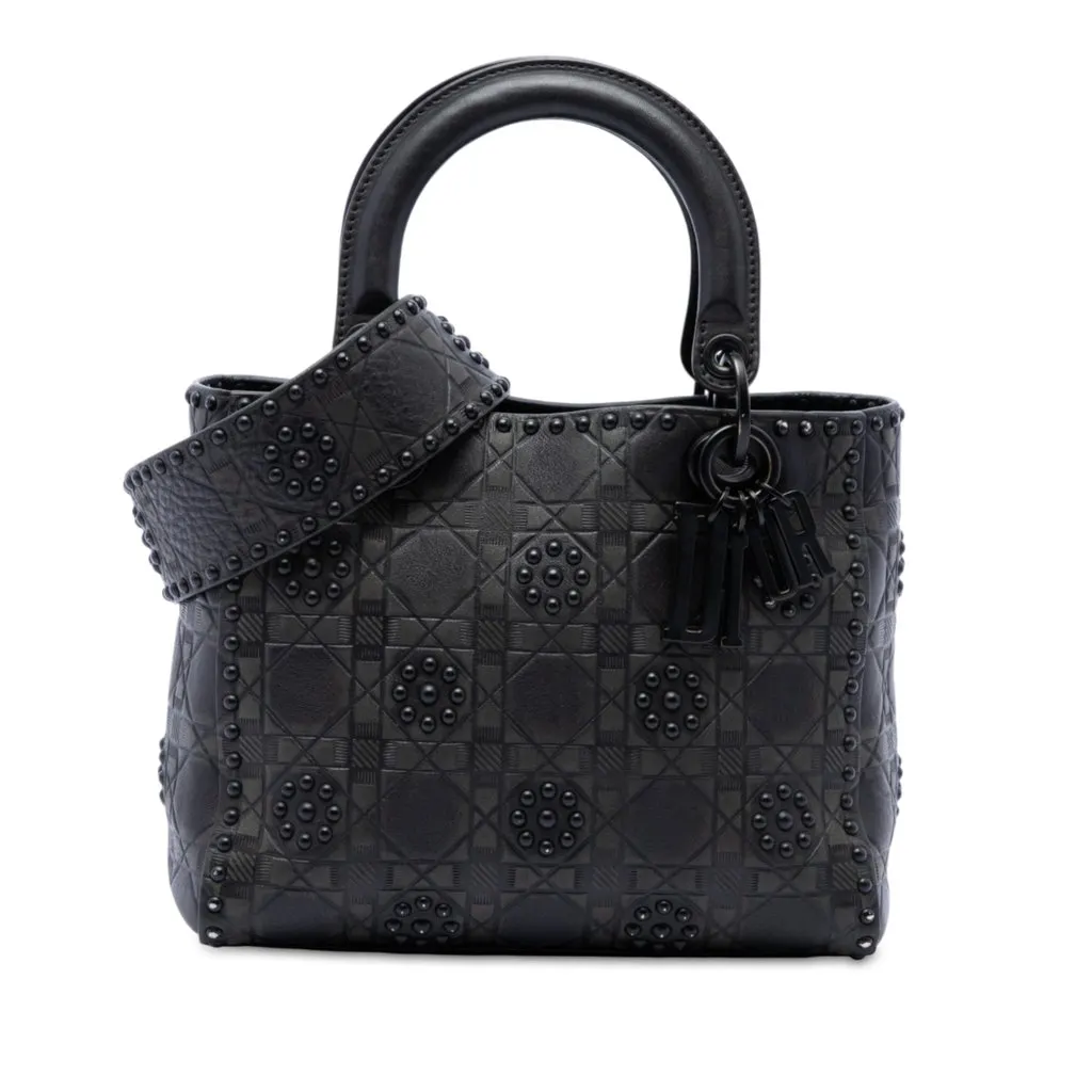 Dior Medium Ultra Matte Calfskin Cannage Studded Supple Lady Dior Black Leather Very good - Front View