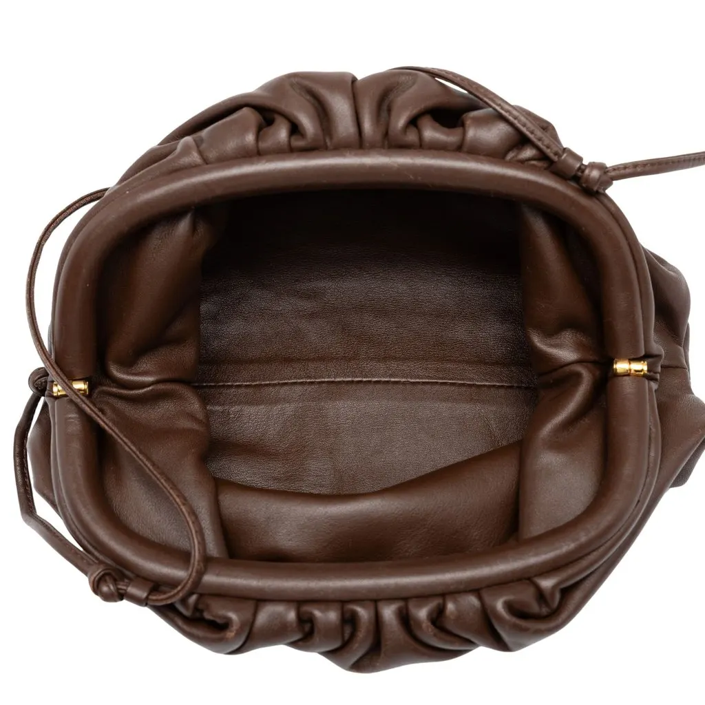 Bottega Veneta Lambskin The Mini Pouch Crossbody Brown Leather Good - Model View