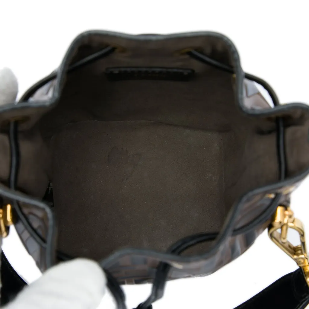 Fendi Mini FF 1974 Embossed Leather Mon Tresor Bucket Bag Brown Leather Very good - Model View
