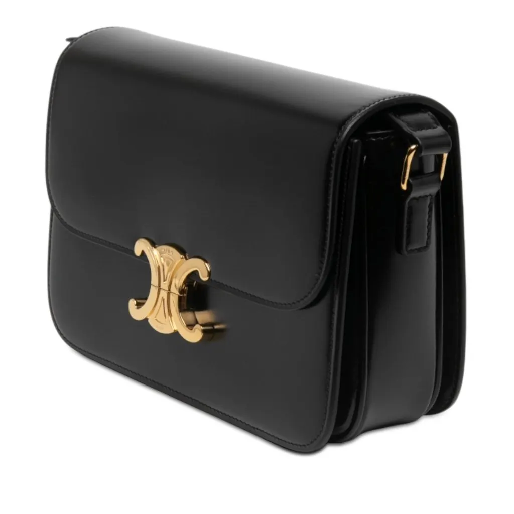 Celine Classique Shiny Calfskin Triomphe Crossbody Black Leather Very good - Back View