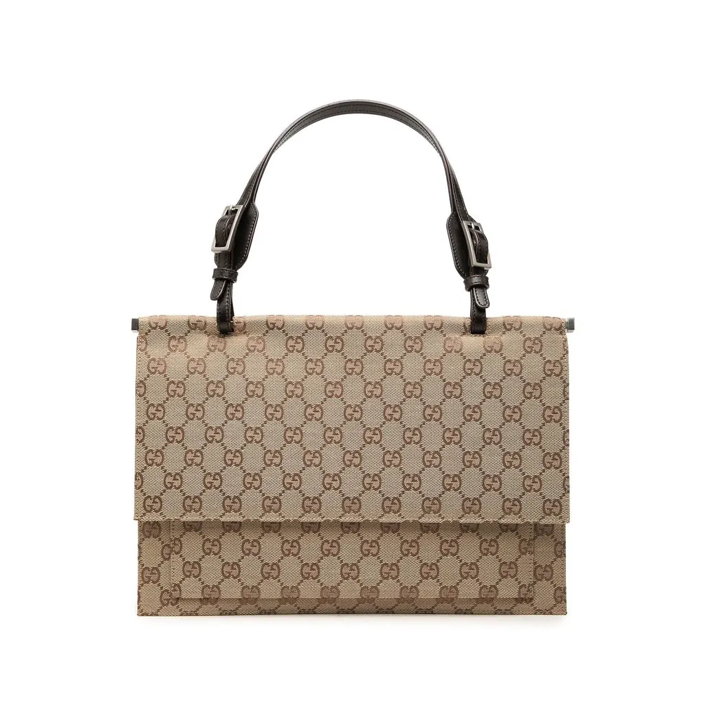 Gucci GG Canvas Flap Handbag Beige Canvas Very good - Front View