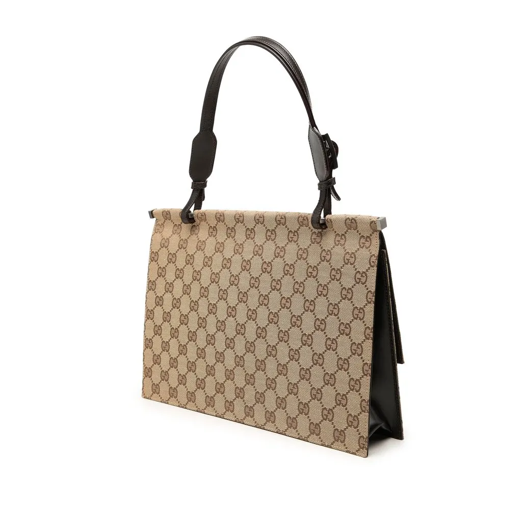 Gucci GG Canvas Flap Handbag Beige Canvas Very good - Back View