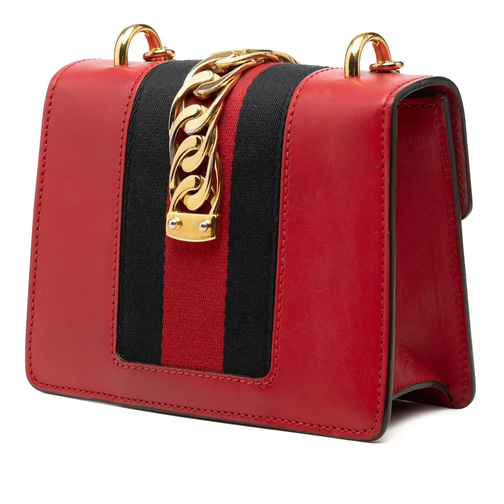 Gucci Mini Calfskin Web Sylvie Chain Satchel Red Leather Good - Back View