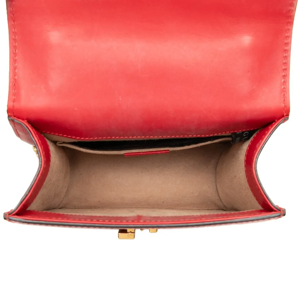Gucci Mini Calfskin Web Sylvie Chain Satchel Red Leather Good - Model View