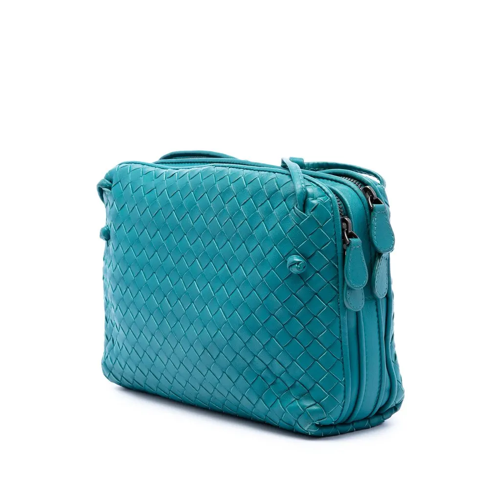 Bottega Veneta Mini Nappa Intrecciato Nodini Double Zip Crossbody Blue Leather Good - Back View