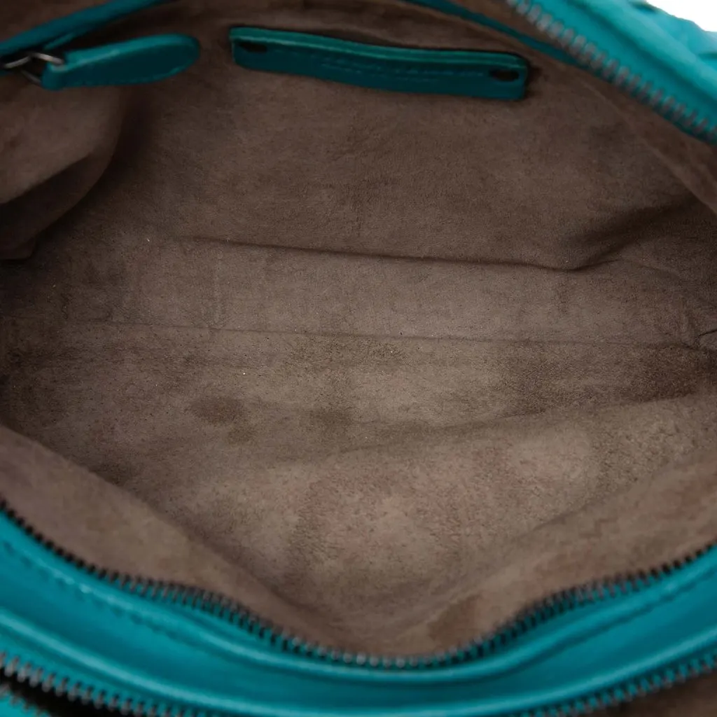 Bottega Veneta Mini Nappa Intrecciato Nodini Double Zip Crossbody Blue Leather Good - Model View