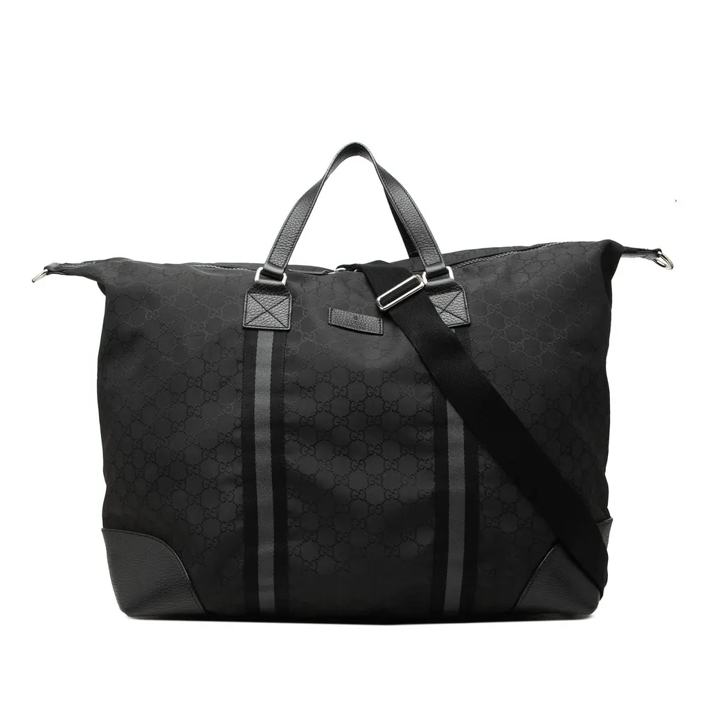 Gucci XL GG Nylon Web Duffle Bag Black Polyamide Good - Front View