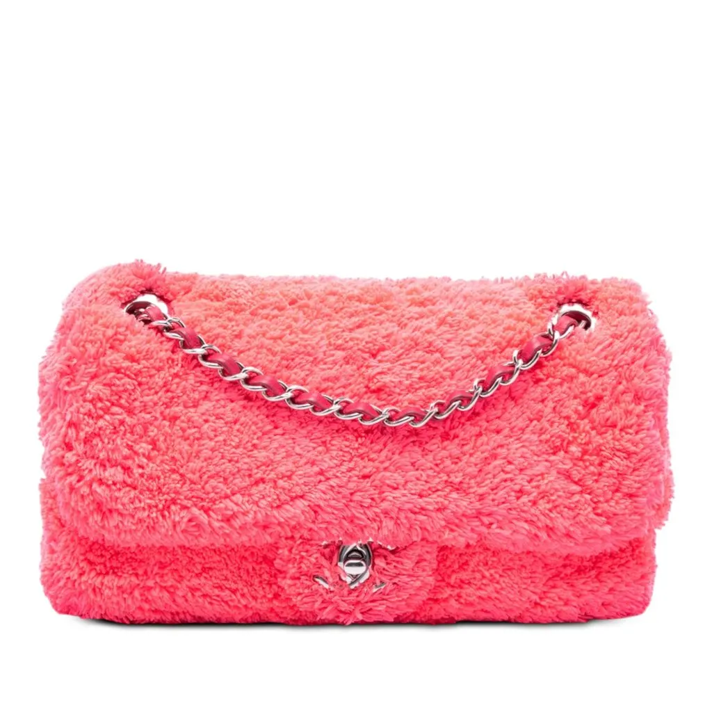 Chanel Medium Quilted Terry Cloth Coco Beach Flap Pink Very good - Front View