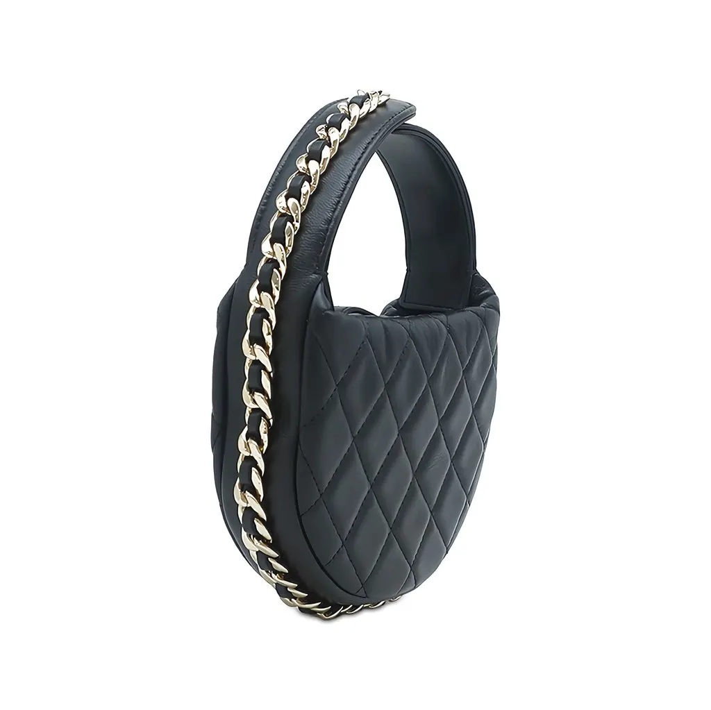Chanel Mini Quilted Lambskin Chain Around Pouch Black Leather Very good - Back View