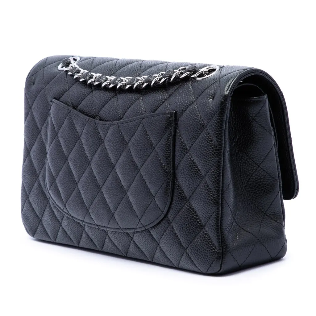 Chanel Medium Classic Caviar Double Flap Black Leather Very good - Back View