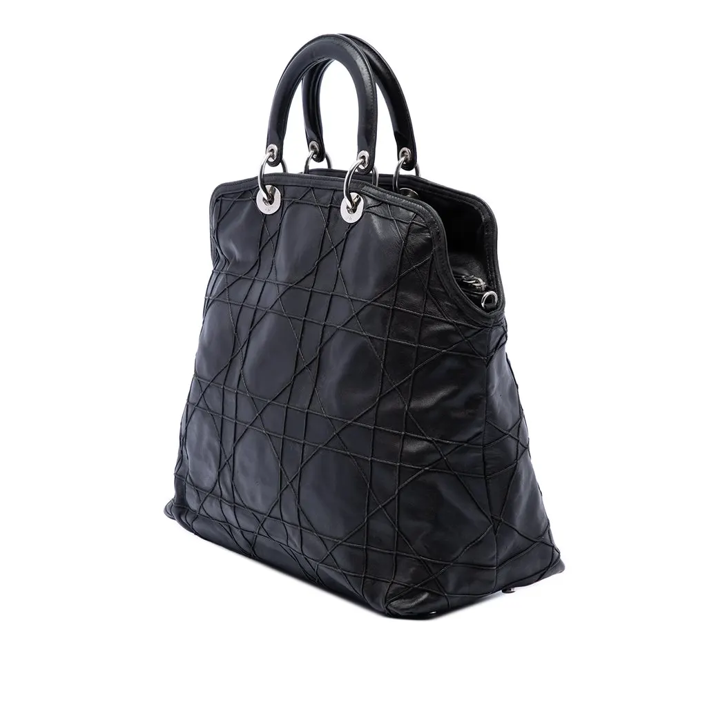 Dior Large Lambskin Cannage Polochon Granville Satchel Black Leather Very good - Back View