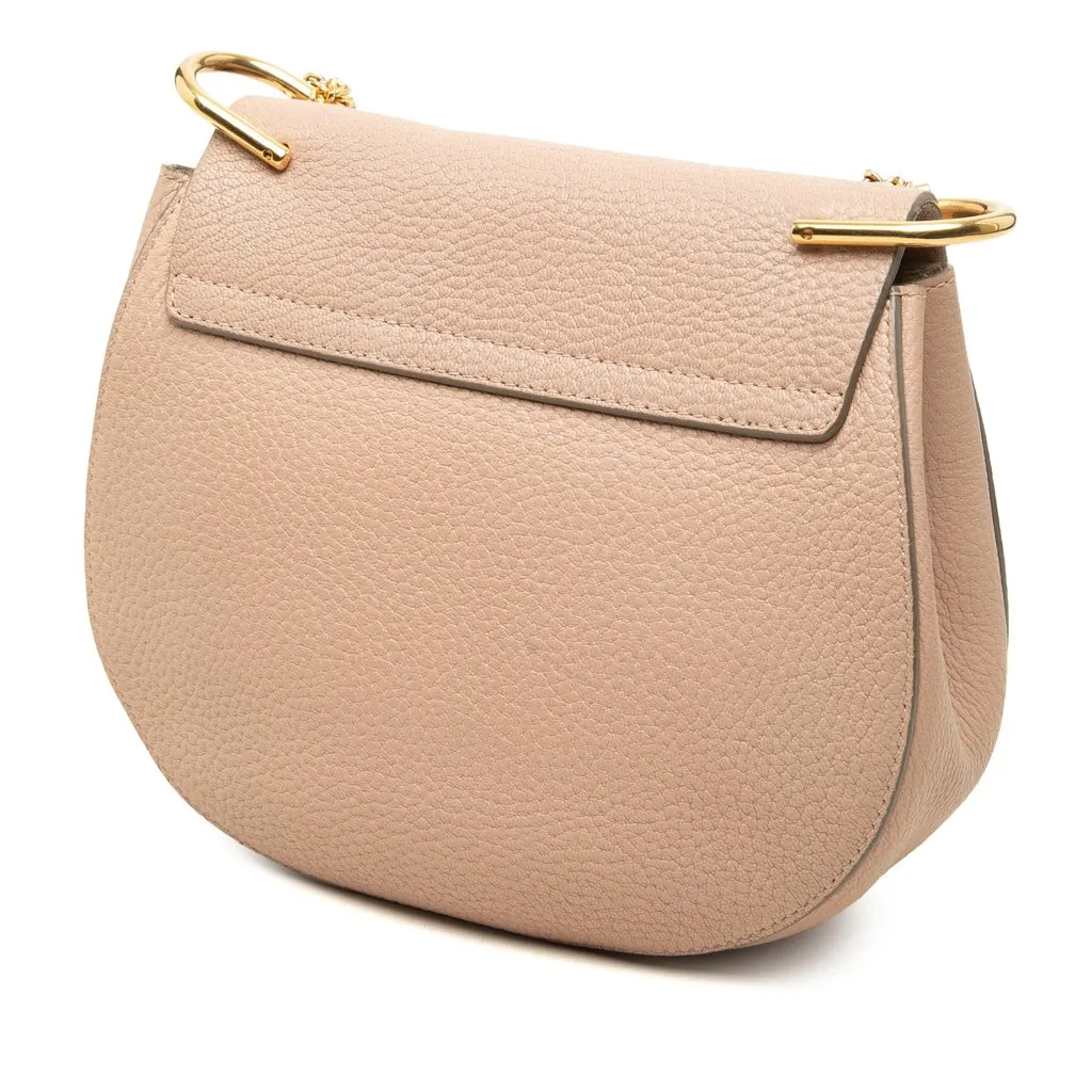 Chloé Small Grained Lambskin Drew Crossbody Brown Leather Very good - Back View
