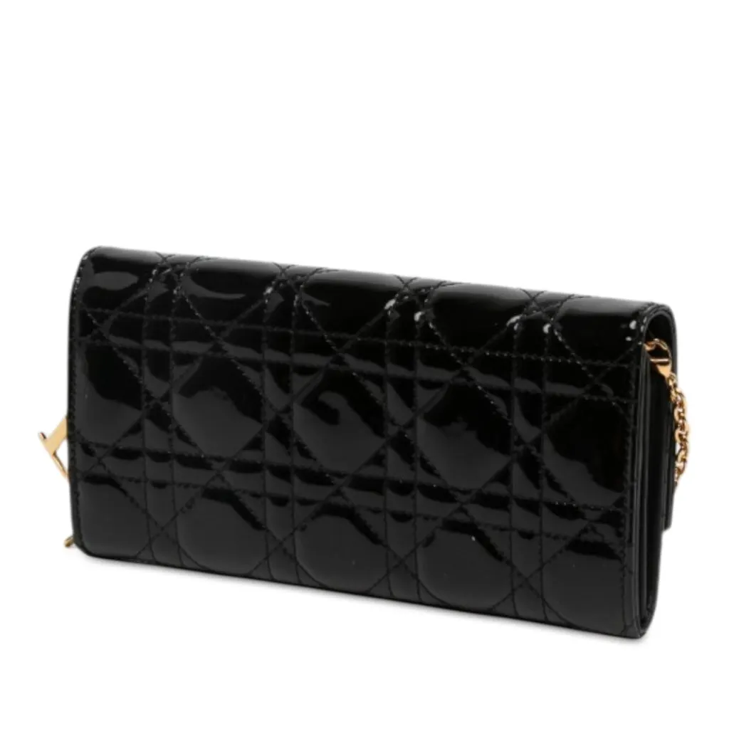 Dior Patent Cannage Lady Dior Wallet On Chain Black Leather Very good - Back View