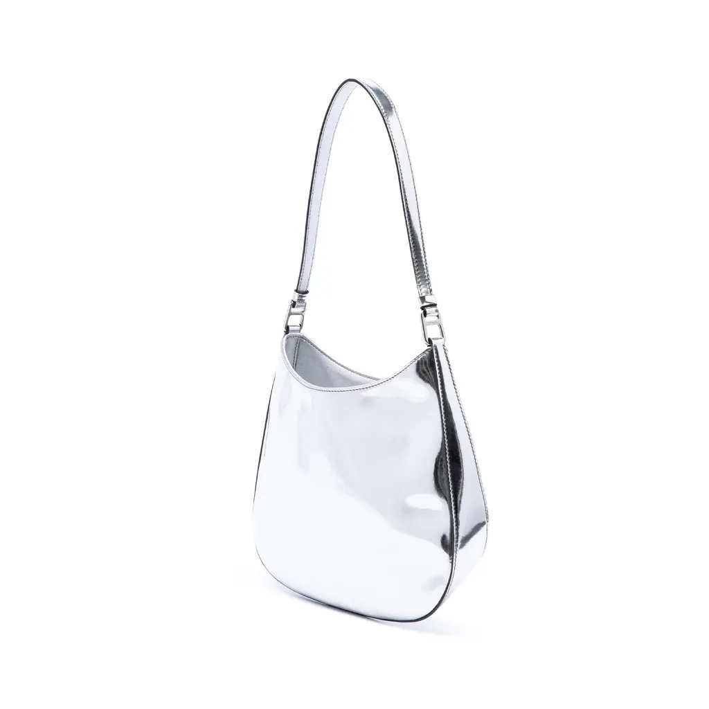 Prada Brushed Leather Cleo Shoulder Bag Silver Leather Good - Back View