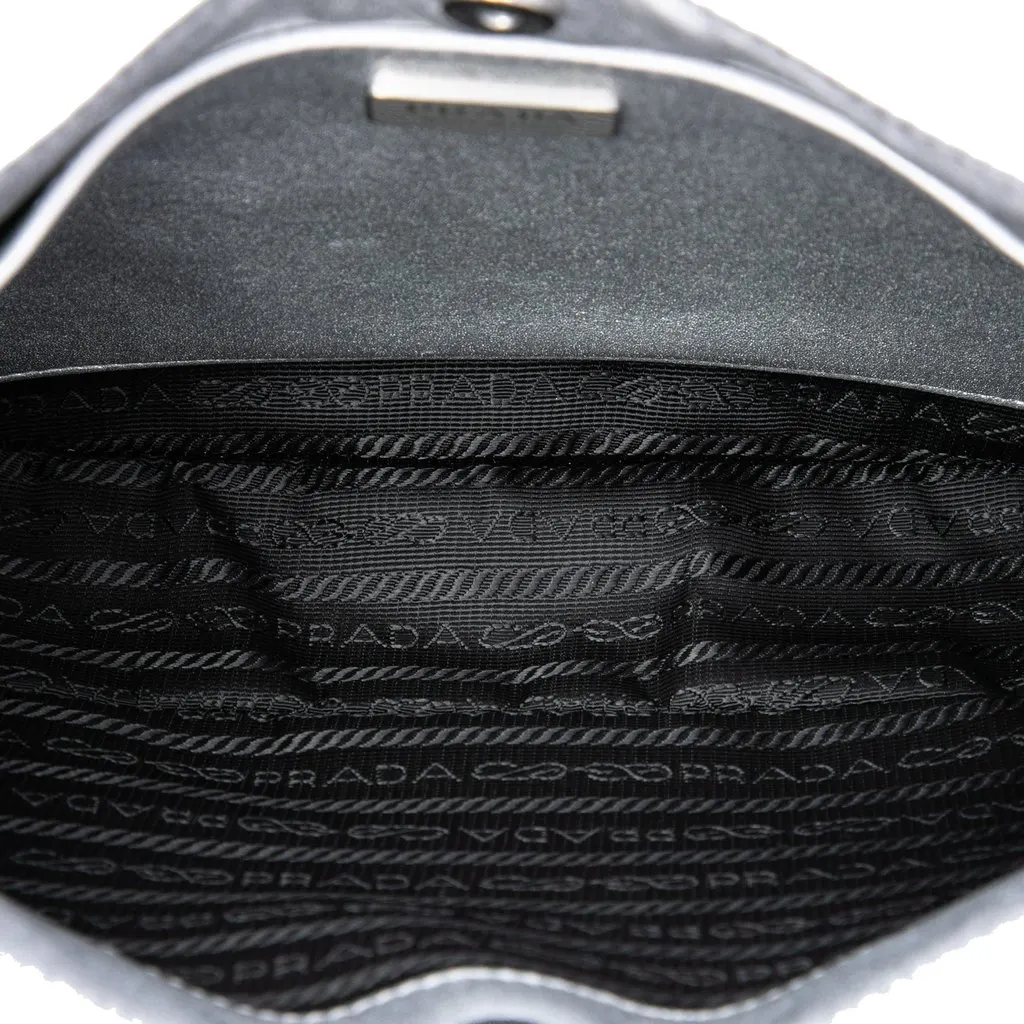 Prada Brushed Leather Cleo Shoulder Bag Silver Leather Good - Model View